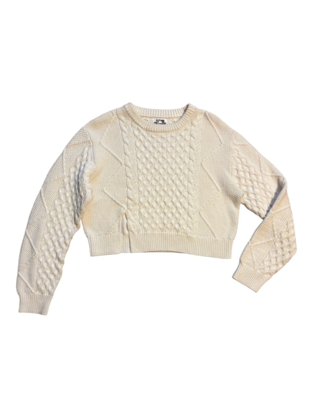 Future Collective Reese Blutstein Cream Cable Knit Cropped Sweater Size Medium